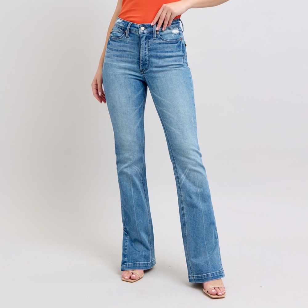 Judy Blue HW Tummy Control Vintage Wash Side Slit Slim Boot Jeans - Picture 12 of 16
